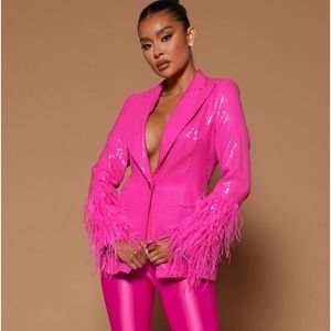 Neon pink Fashionova Victoria Sequin Blazer - Neon Pink